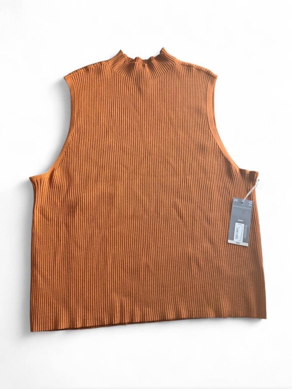 NWT Worthington 2X Ribbed Mock Neck Sleeveless Top Brown Plus Size